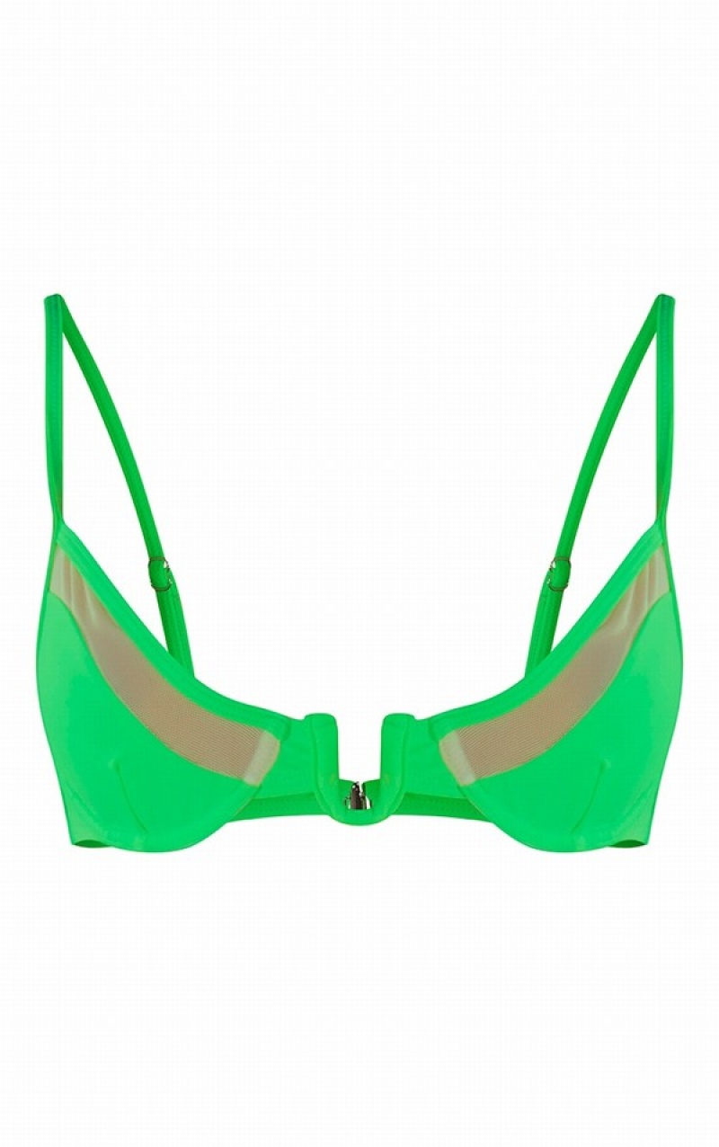 Topuri De Bikini Pretty Little Thing Apple Trim Mesh Detail Underwired Verzi | CAMI54683