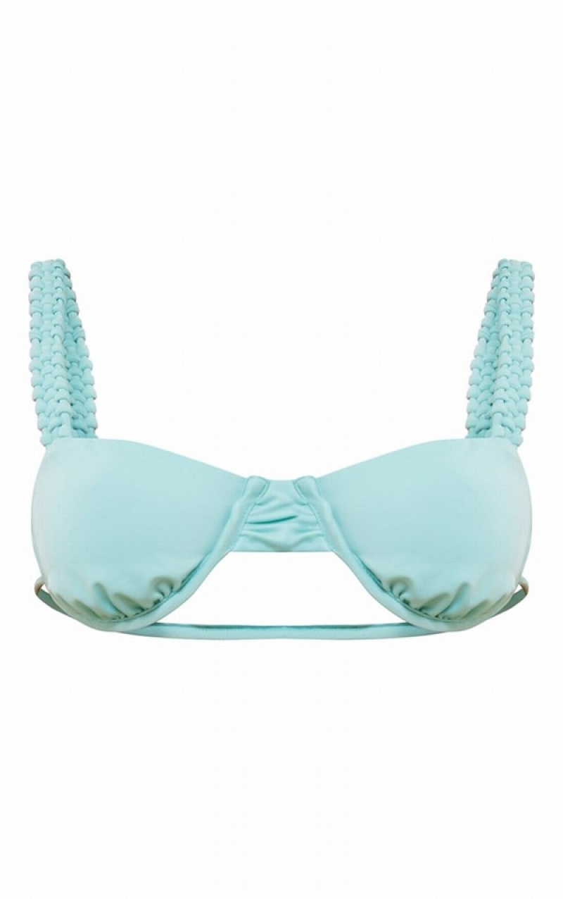 Topuri De Bikini Pretty Little Thing Aqua Plaited Curea Underwired Turcoaz Deschis | WRJB13967