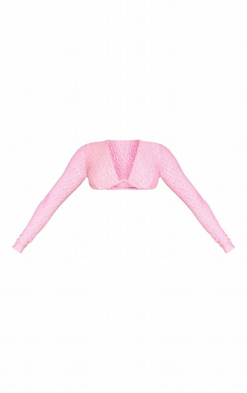 Topuri De Bikini Pretty Little Thing Baby Mix Match Embossed Towelling Long Sleeve Roz | OBWG15839