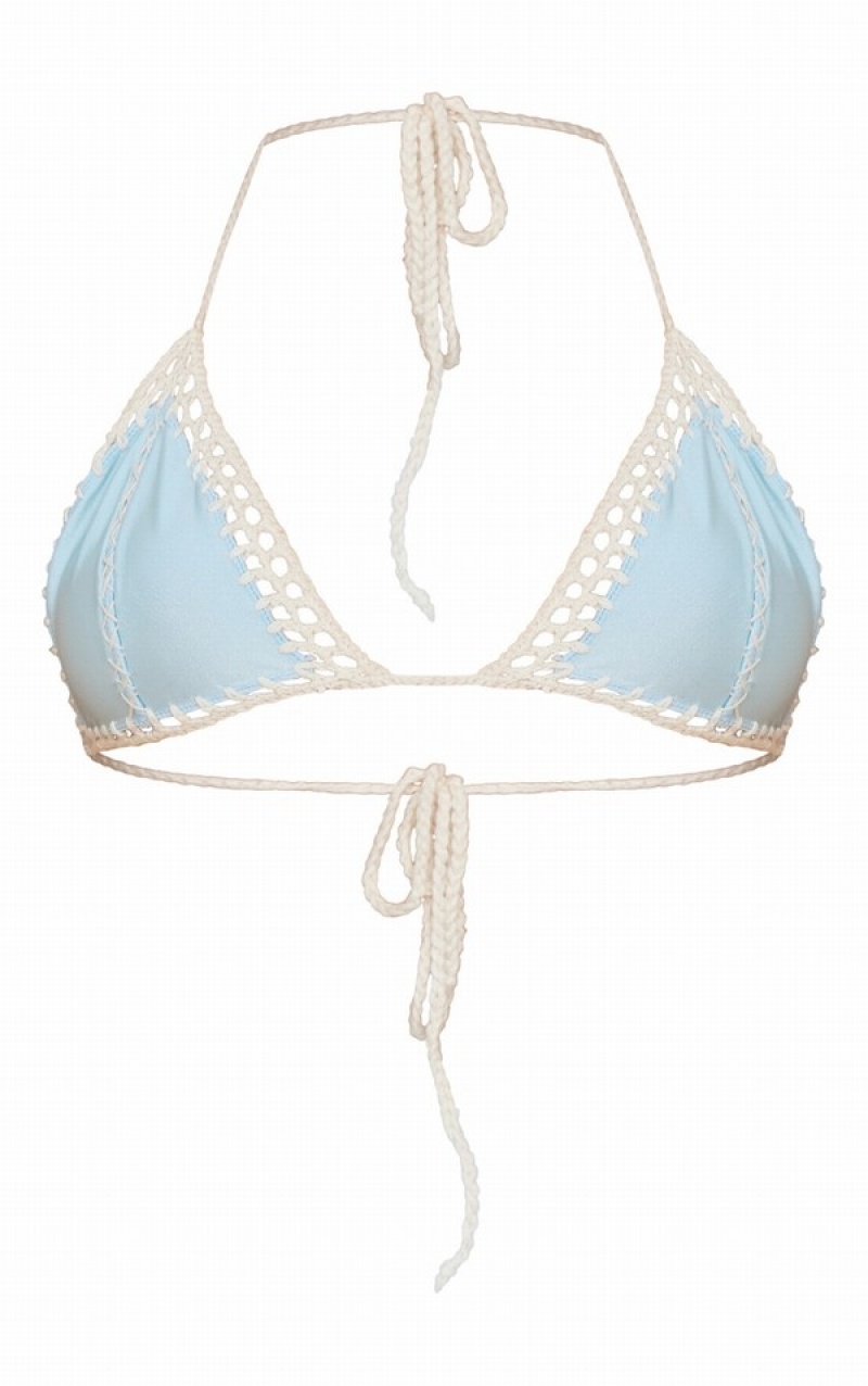 Topuri De Bikini Pretty Little Thing Baby Contrast Crochet Triangle Albastri | NLCV43018