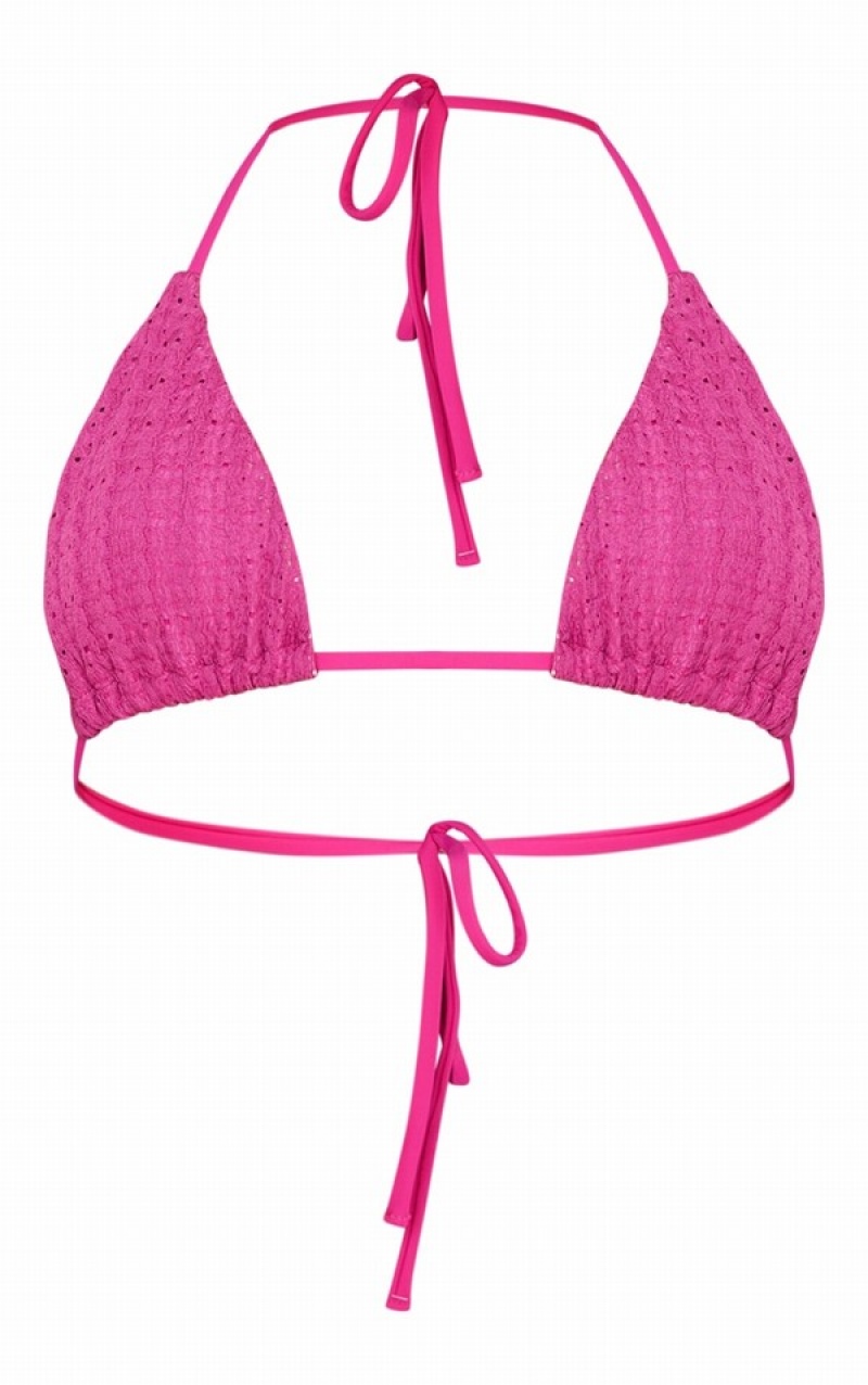 Topuri De Bikini Pretty Little Thing Berry TextuCrochet Triangle Roz | DLKP72186