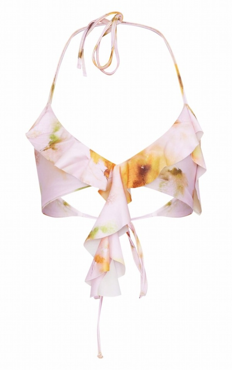 Topuri De Bikini Pretty Little Thing BlurFloral Print Triangle Roz | CDEG27193