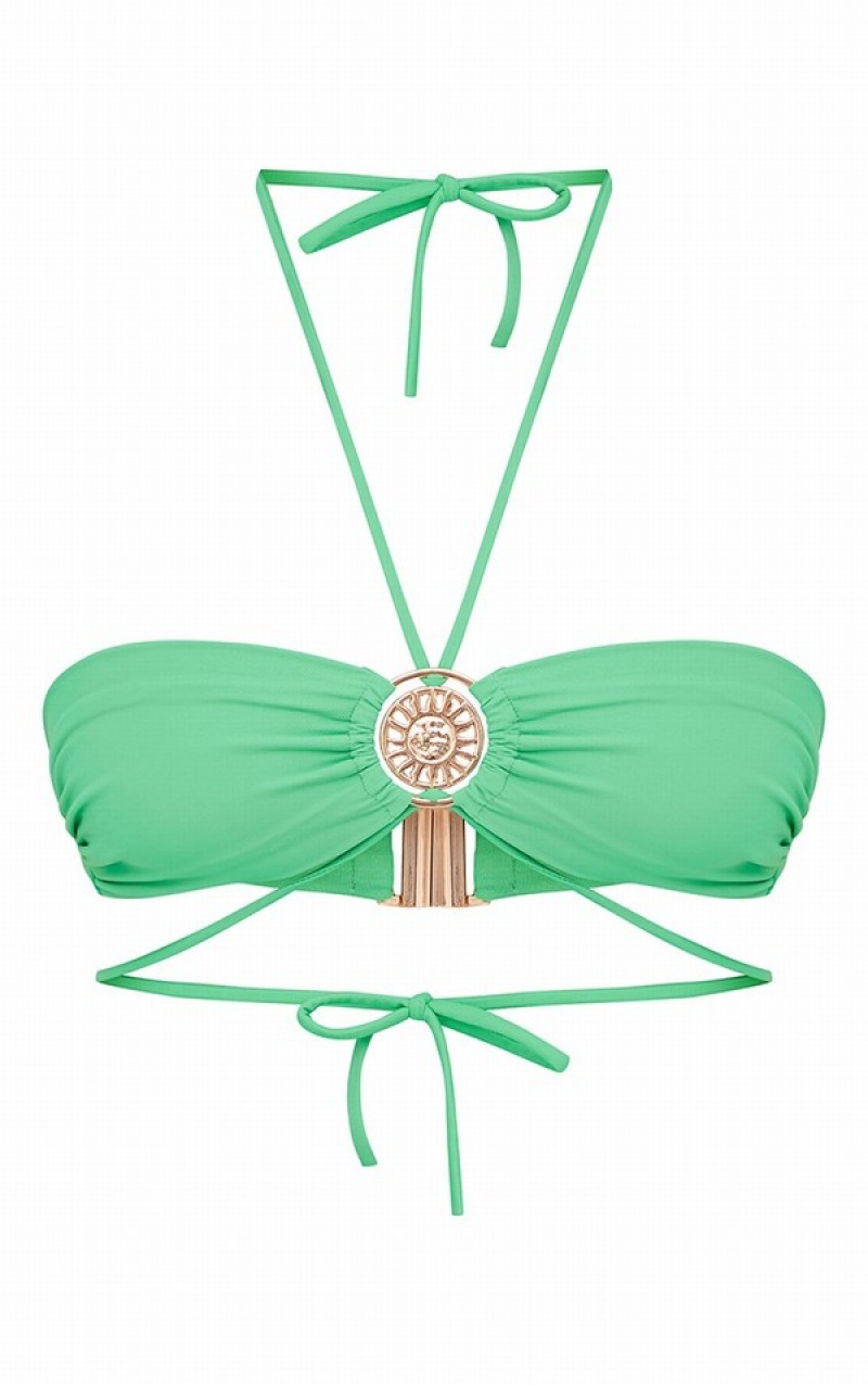 Topuri De Bikini Pretty Little Thing Bright Sun Trim Double Curea Bandeau Verzi Deschis | BPLA20594