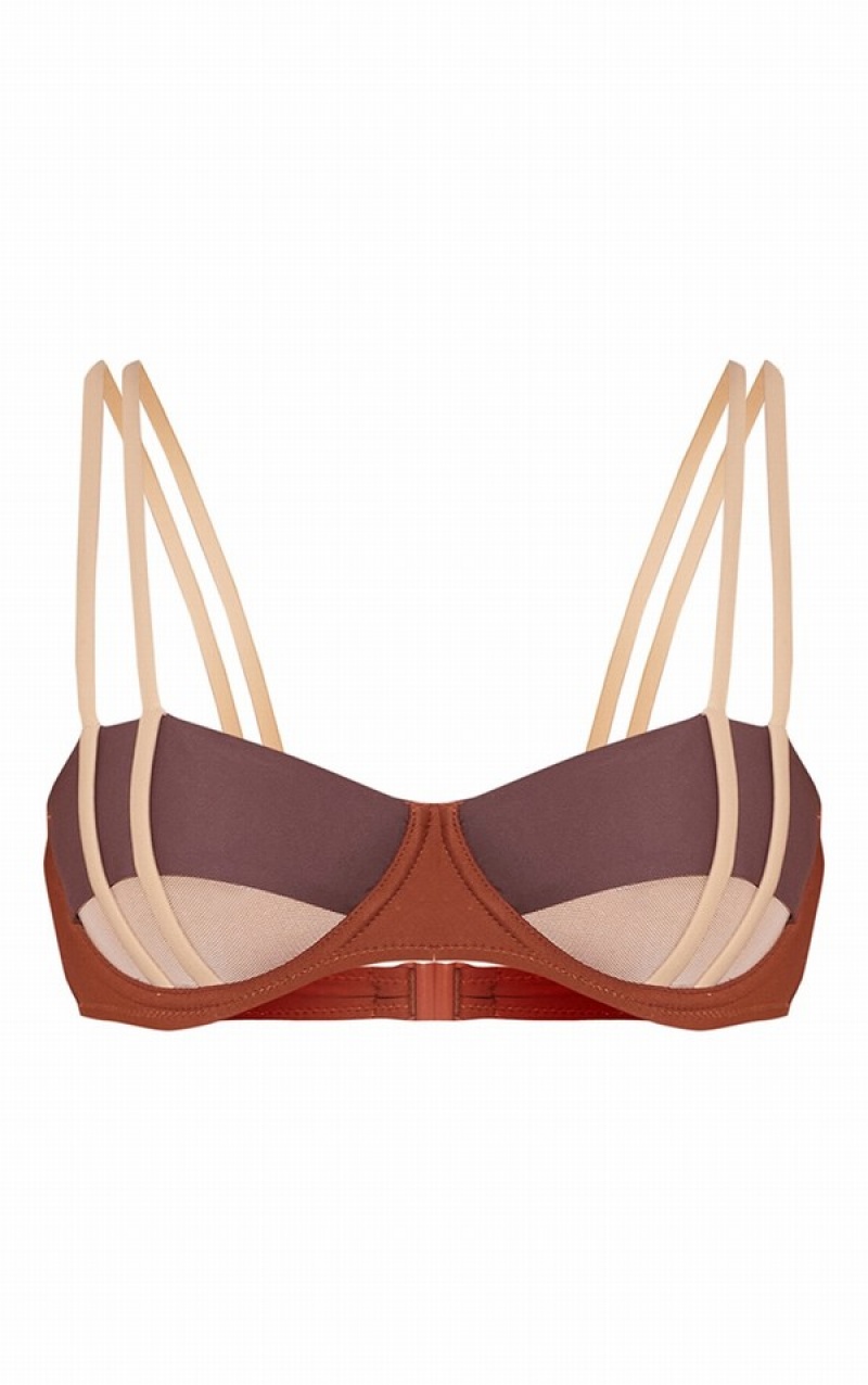 Topuri De Bikini Pretty Little Thing Contrast UnderwiMesh Cut Out Maro | RLFT25746
