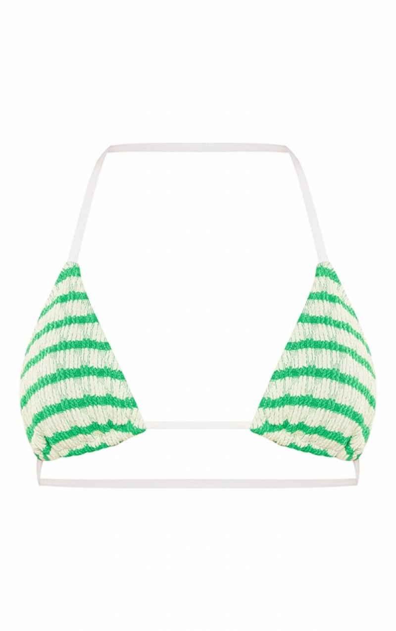 Topuri De Bikini Pretty Little Thing Contrast Stripe Crinkle Triangle Verzi | MXJR75932
