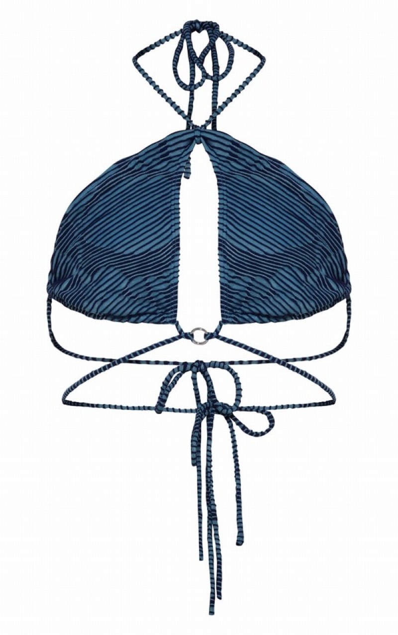 Topuri De Bikini Pretty Little Thing Contrast TextuRib O Albastri | WJTC57830