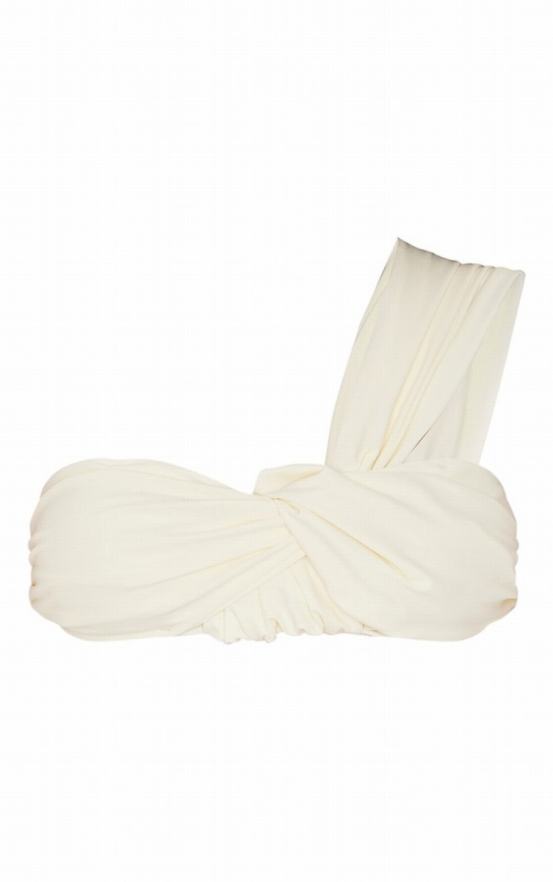 Topuri De Bikini Pretty Little Thing Căptușită Tie One Shoulder Albi | LYUS31427