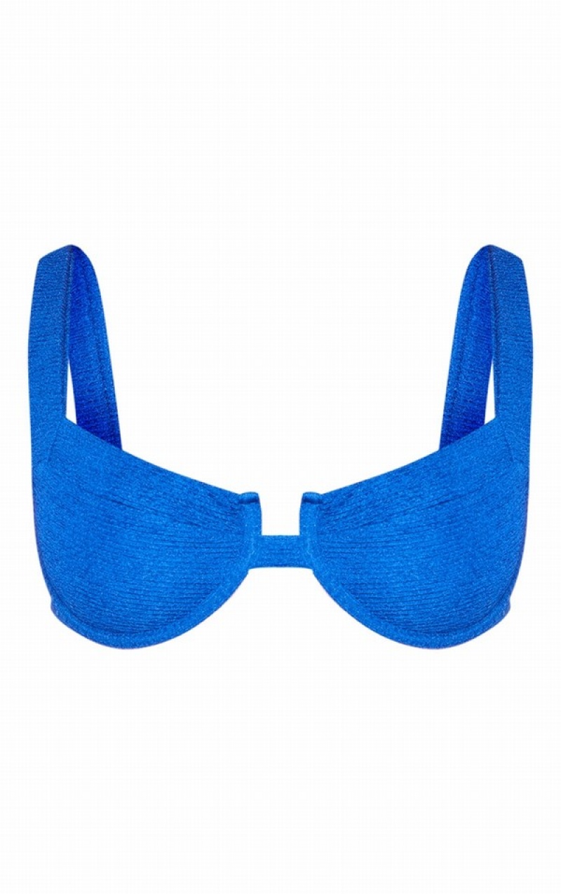 Topuri De Bikini Pretty Little Thing Crinkle UnderwiSquare Neck Albastri | LTIK40128