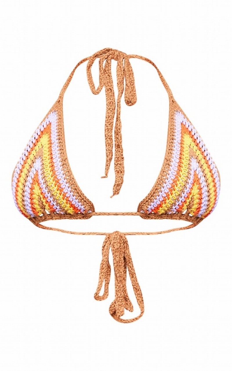 Topuri De Bikini Pretty Little Thing Crochet Contrast Stripe Triangle Maro | MWAH02759