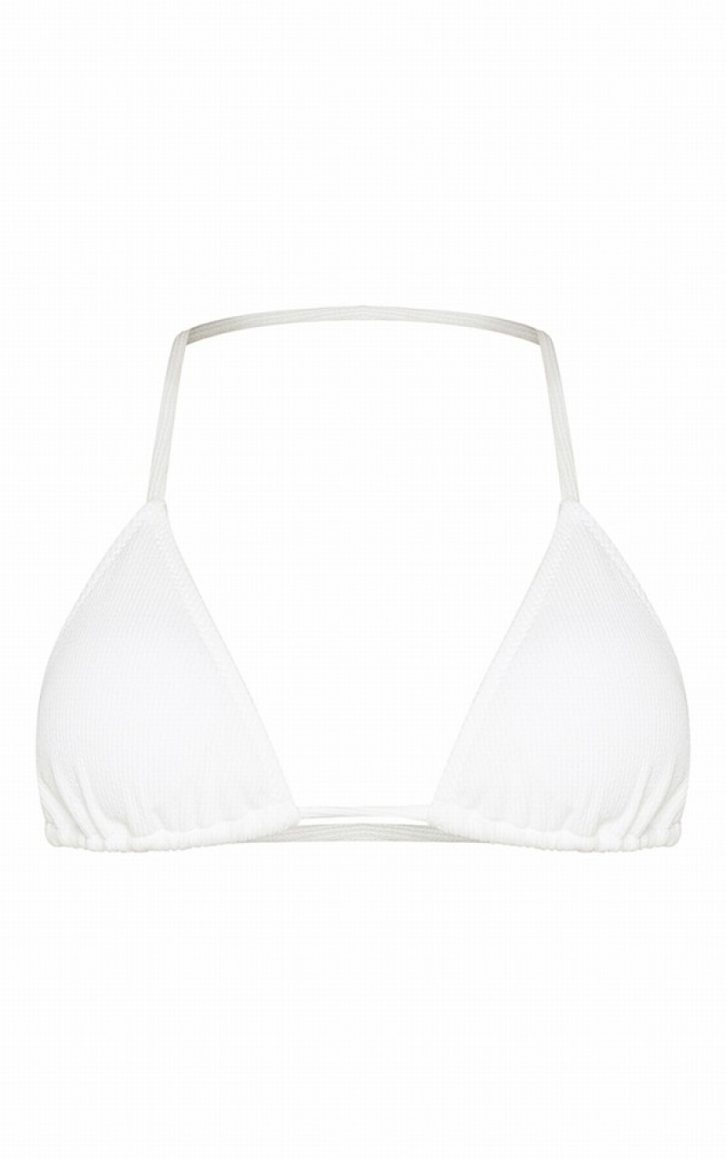 Topuri De Bikini Pretty Little Thing Cu Nervuri Căptușită Triangle Albi | GSXE86193