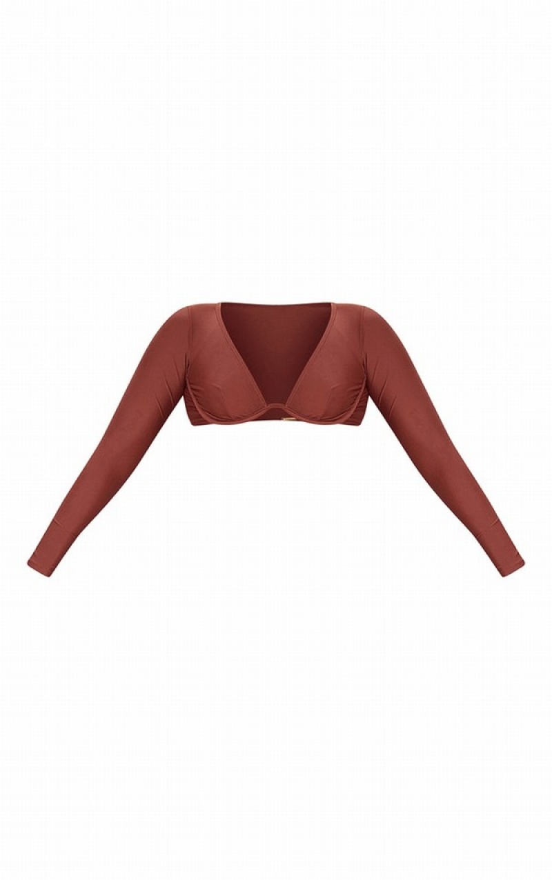Topuri De Bikini Pretty Little Thing Deep Mix Match UnderwiLong Sleeve Maro Inchis | ILXD89362