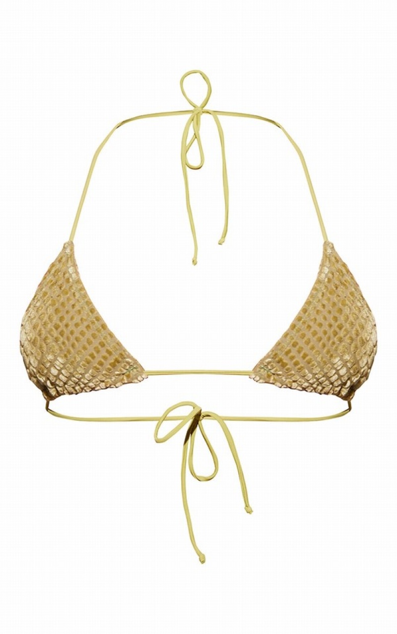 Topuri De Bikini Pretty Little Thing Devore Triangle Masline Verzi | PBWM74526