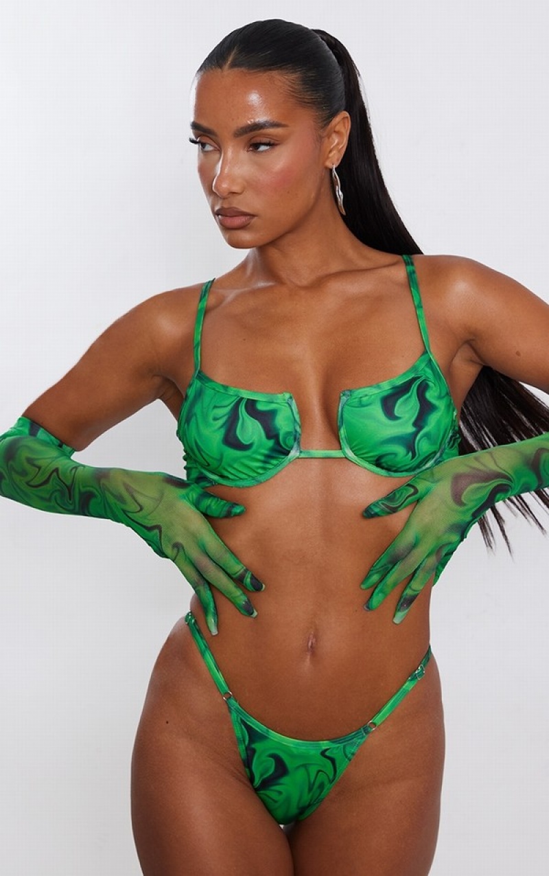 Topuri De Bikini Pretty Little Thing Fire Print And Gloves Verzi | HURE03129