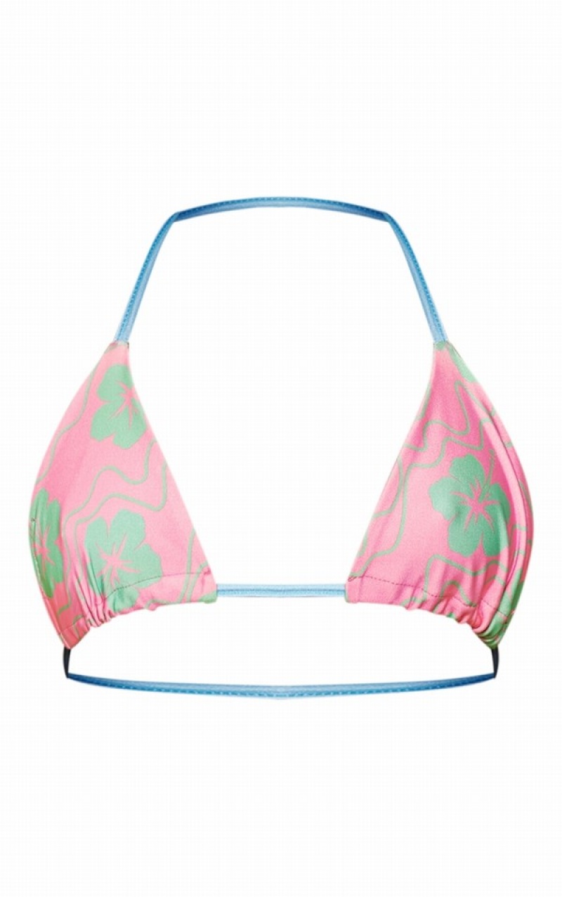 Topuri De Bikini Pretty Little Thing Hawaiian Print Contrast Binding Triangle Roz | LUMH61487