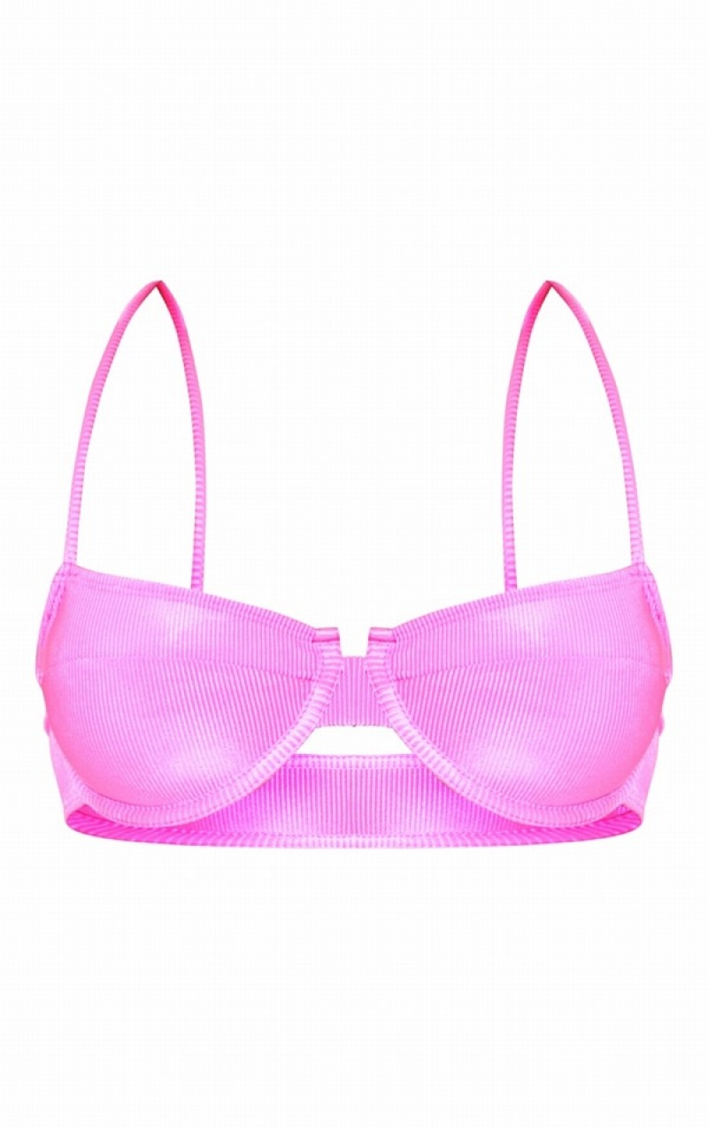 Topuri De Bikini Pretty Little Thing Hot Cu Nervuri Underwired Roz | CPTK42509