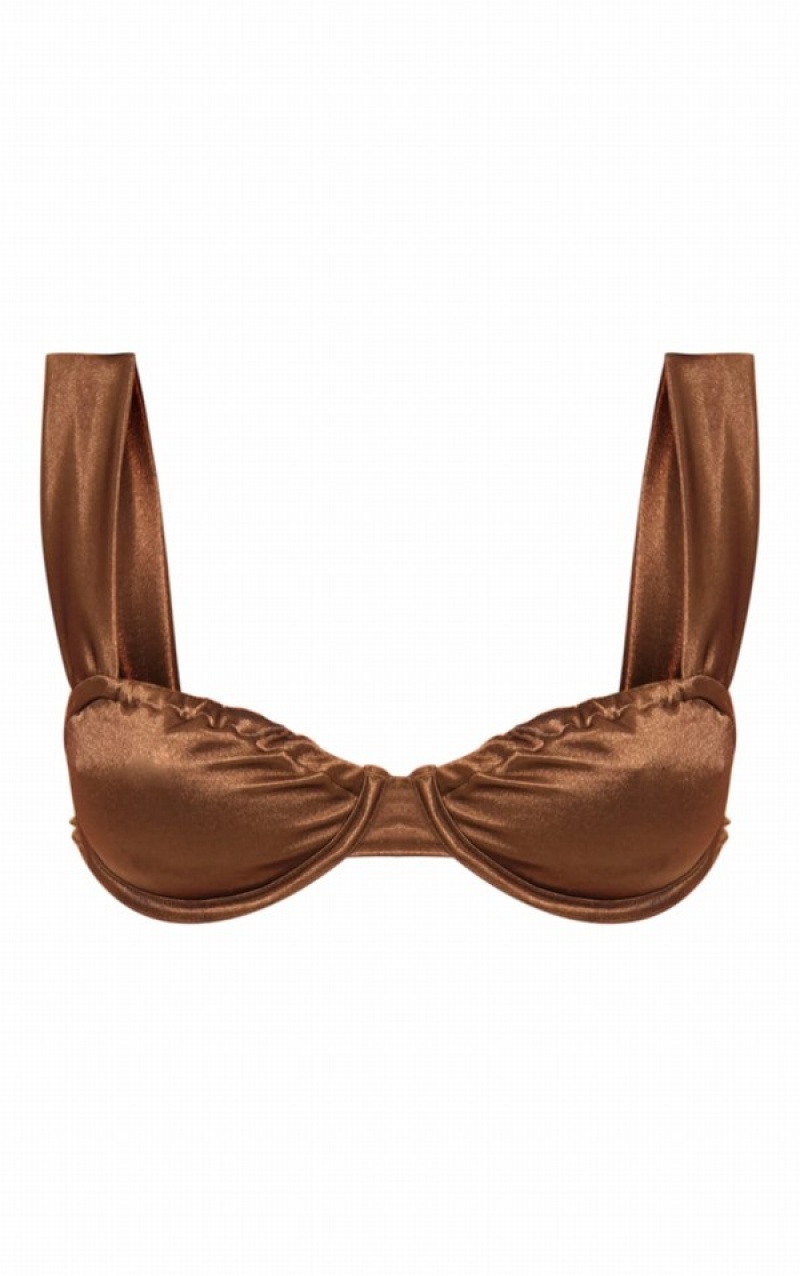 Topuri De Bikini Pretty Little Thing Mocha Satin Underwired Bej | VKGH31540