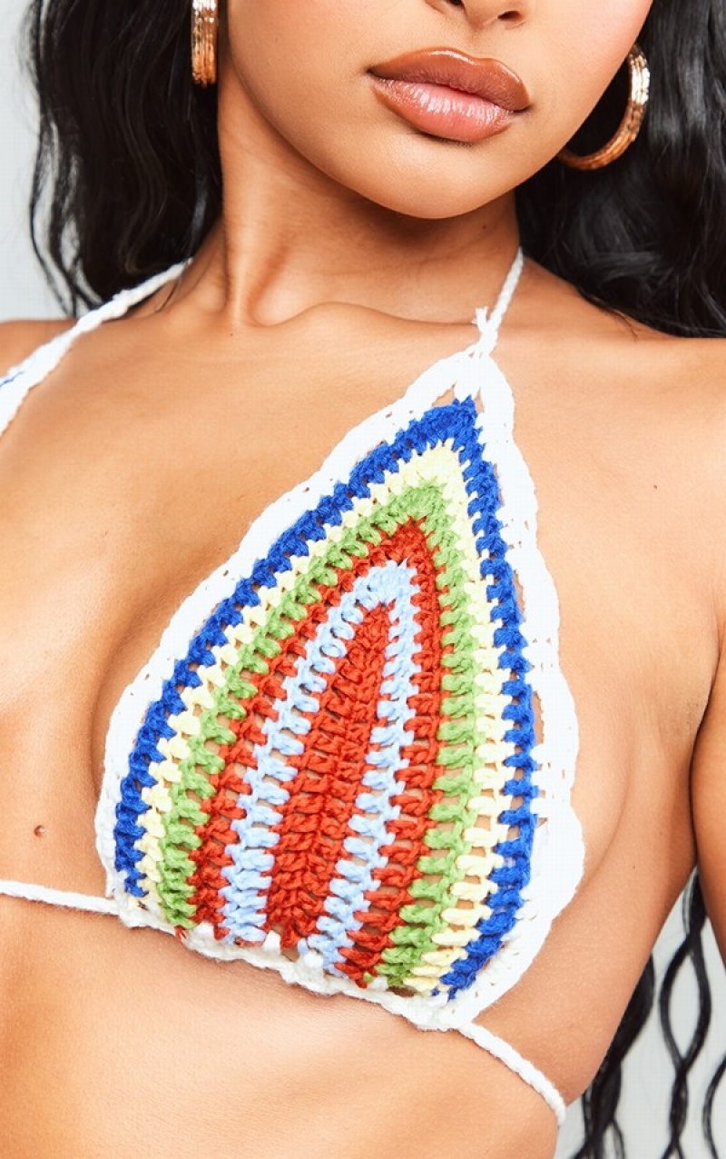Topuri De Bikini Pretty Little Thing Multi Crochet Triangle Colorati | EZTL91632