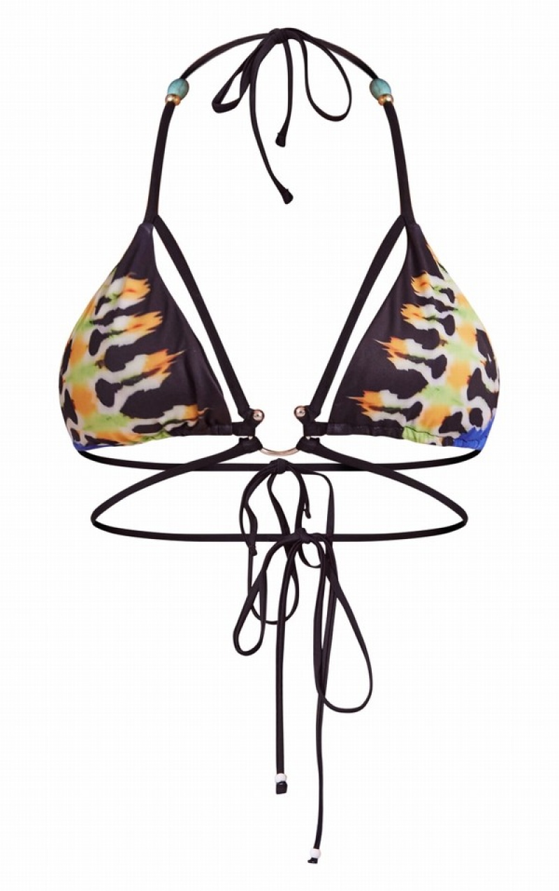 Topuri De Bikini Pretty Little Thing Multi Butterfly Print Bead Detail Triangle Colorati | VJQM23789