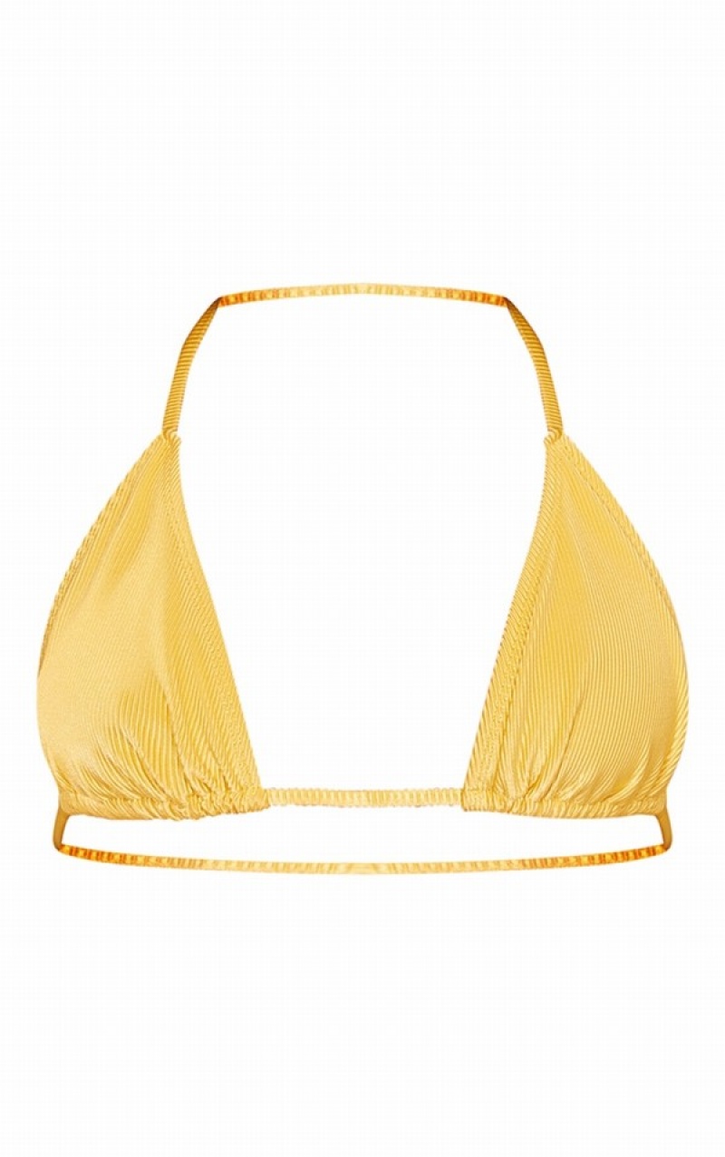 Topuri De Bikini Pretty Little Thing Mustard Rib Triangle Muștar | MYEH03159