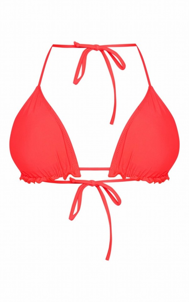 Topuri De Bikini Pretty Little Thing Neon Coral Frill Edge Căptușită Corai | UPNI16024