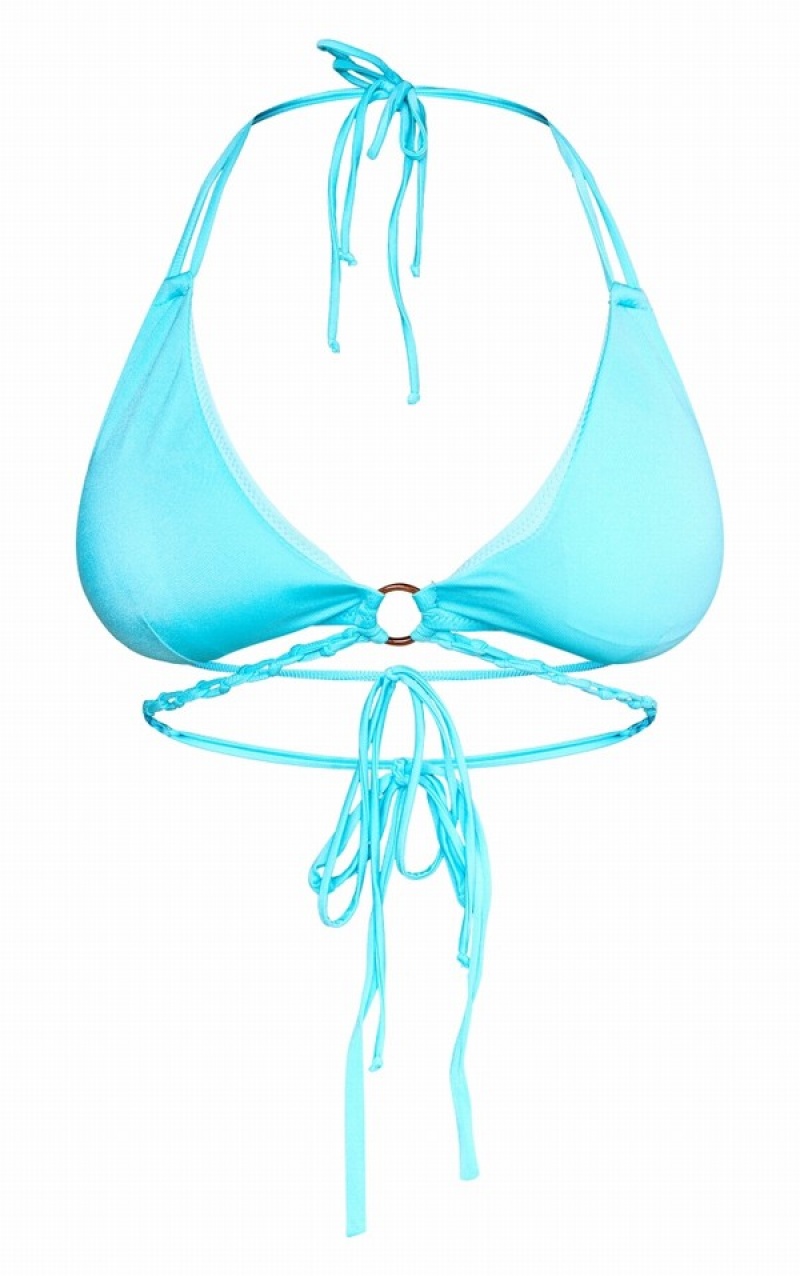 Topuri De Bikini Pretty Little Thing O Plaited Curea Triangle Albastri | NBEG24318
