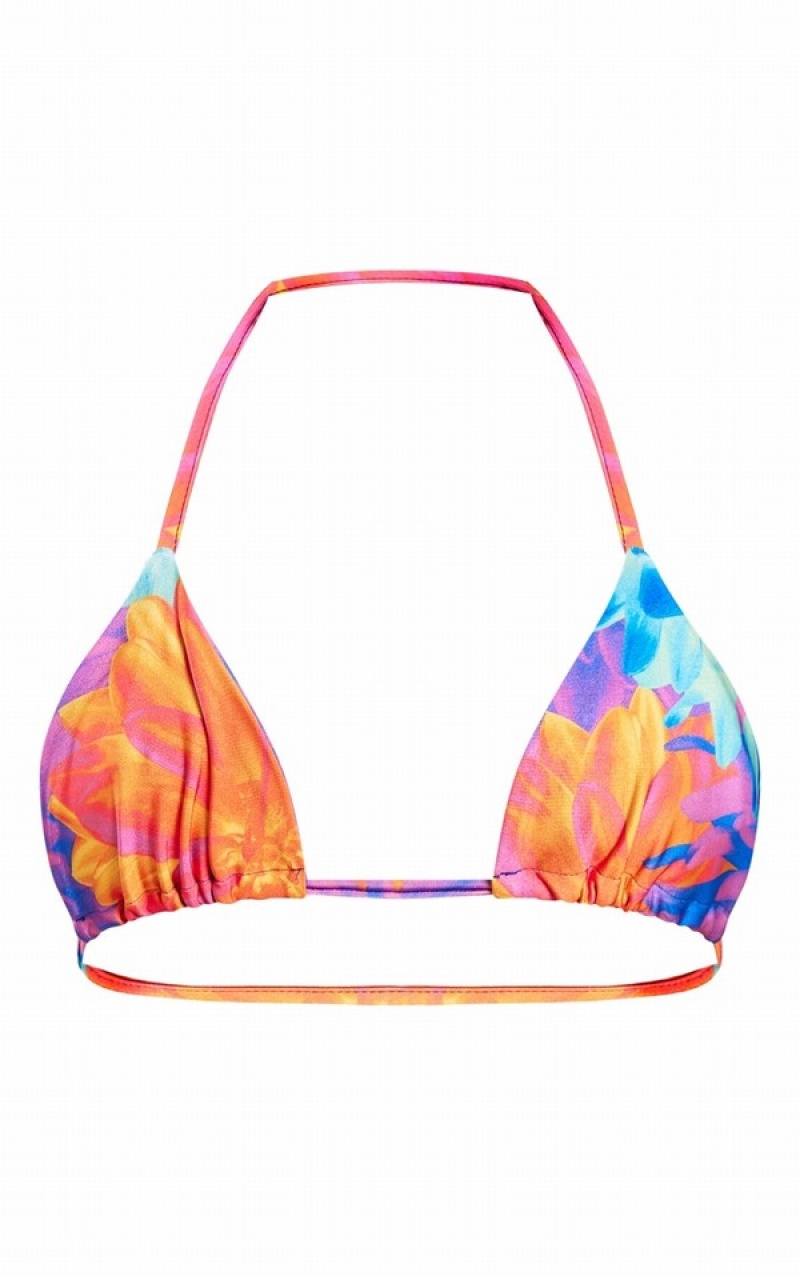 Topuri De Bikini Pretty Little Thing Oversized Floral Print Triangle Violet | VQLF92417