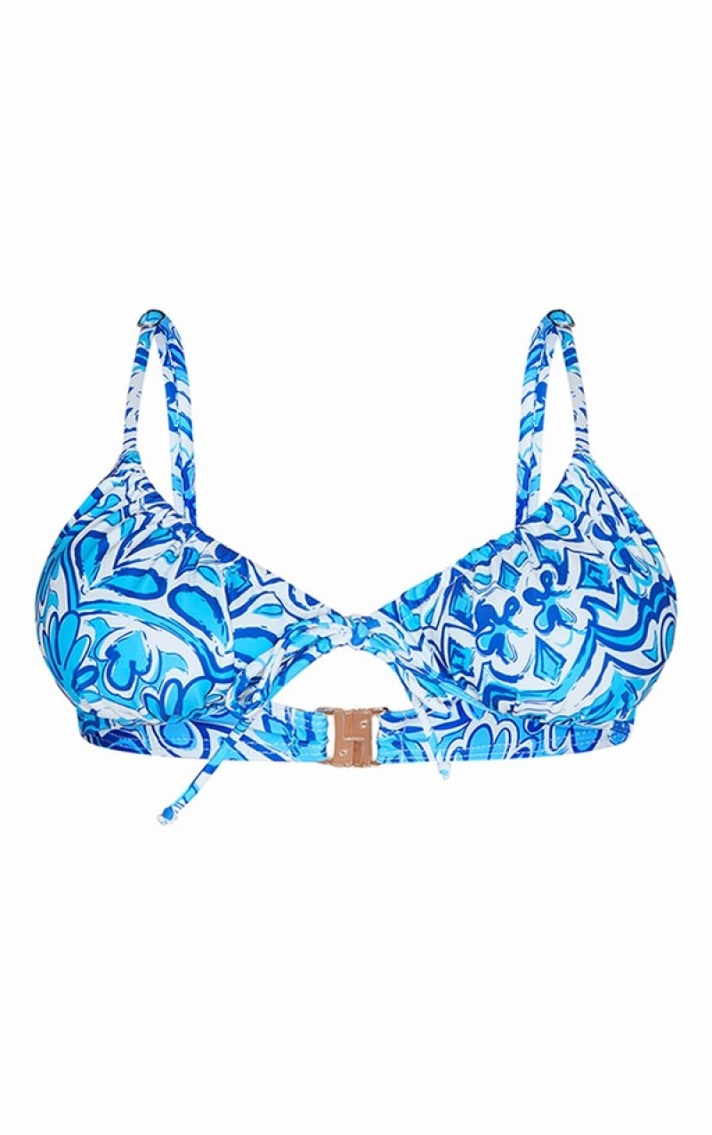 Topuri De Bikini Pretty Little Thing Paisley Print Ruched Underwired Albastri | SHBQ70623