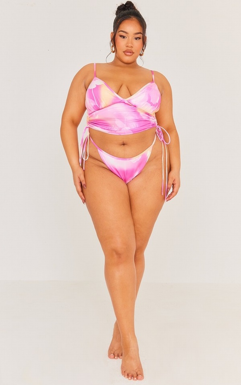 Topuri De Bikini Pretty Little Thing Plus Floral Longline Roz | KEZS05832