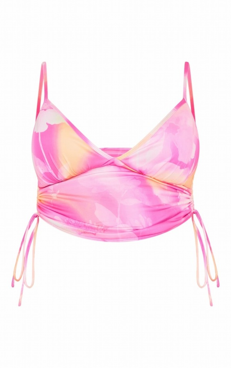 Topuri De Bikini Pretty Little Thing Plus Floral Longline Roz | KEZS05832