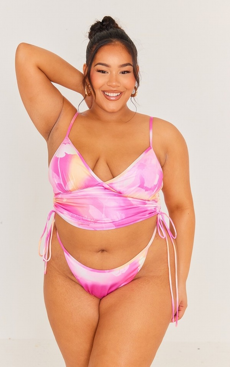 Topuri De Bikini Pretty Little Thing Plus Floral Longline Roz | KEZS05832