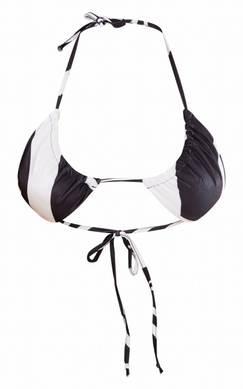 Topuri De Bikini Pretty Little Thing Plus Monochrome Swirl Print Triangle Albi Negrii | ZUBY78952