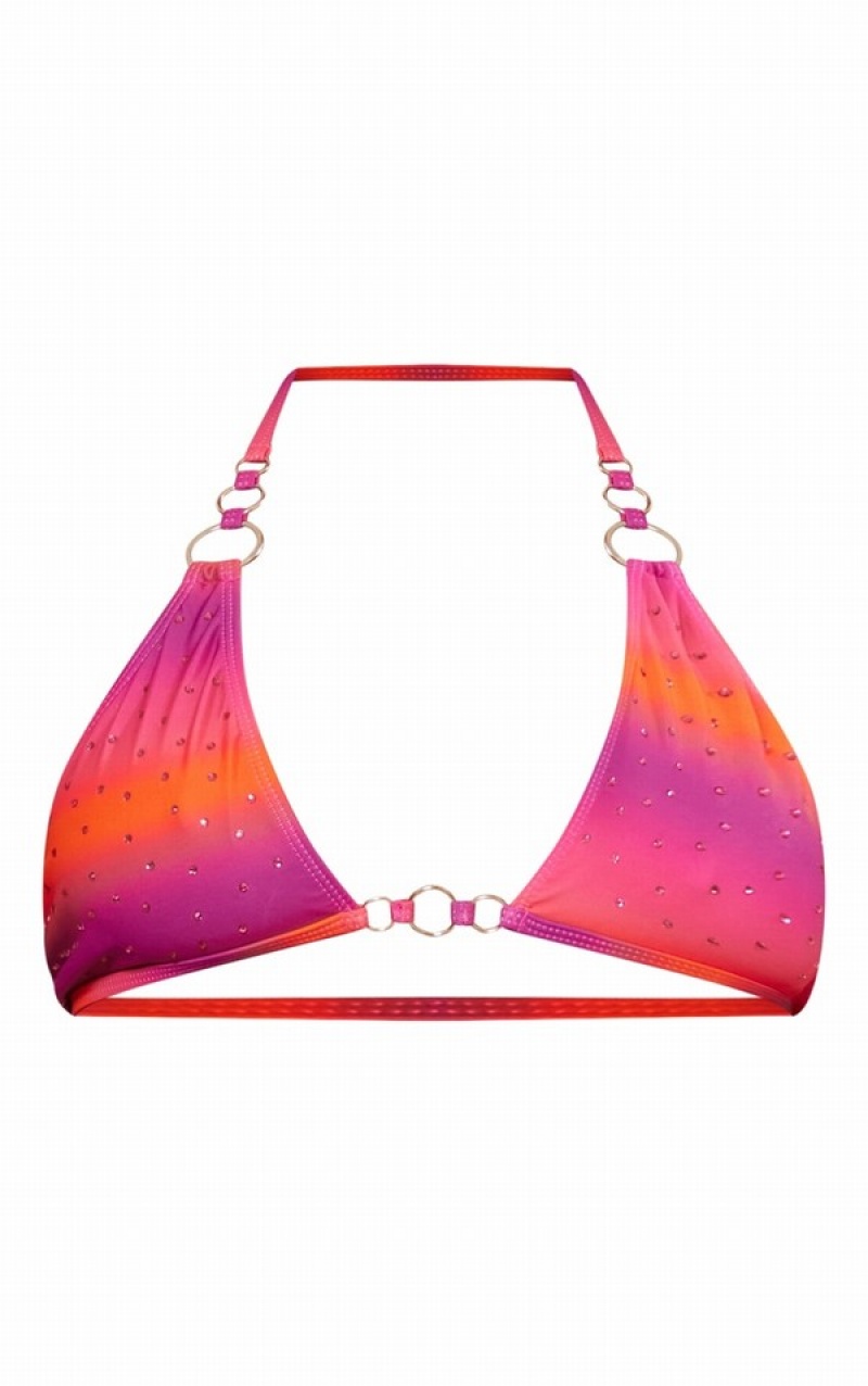 Topuri De Bikini Pretty Little Thing Plus Ombre Diamante O Triangle Violet | JBEA17280