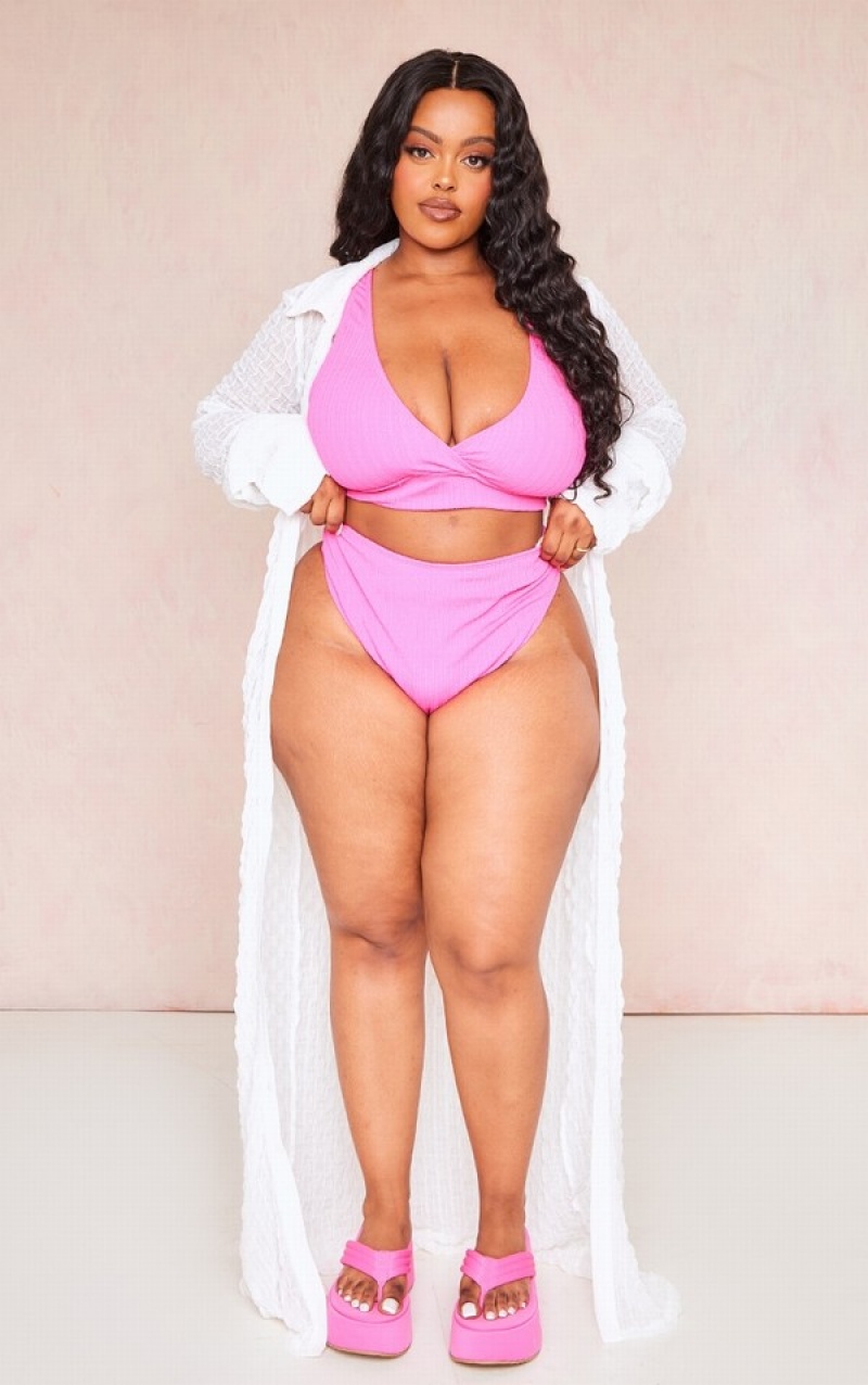 Topuri De Bikini Pretty Little Thing Plus Hot TextuWrap Roz | FLNQ15946
