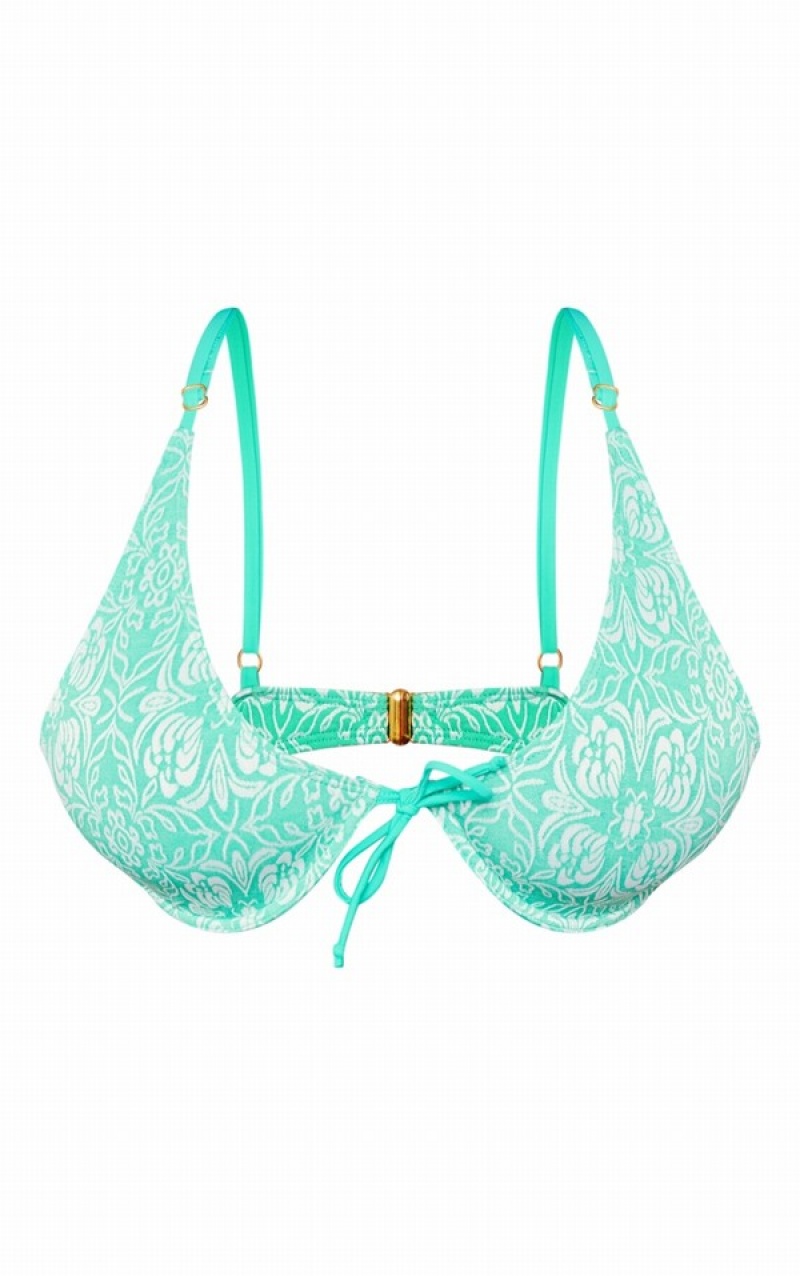 Topuri De Bikini Pretty Little Thing Plus Bright Floral Underwired Verzi Deschis | SAZX39062
