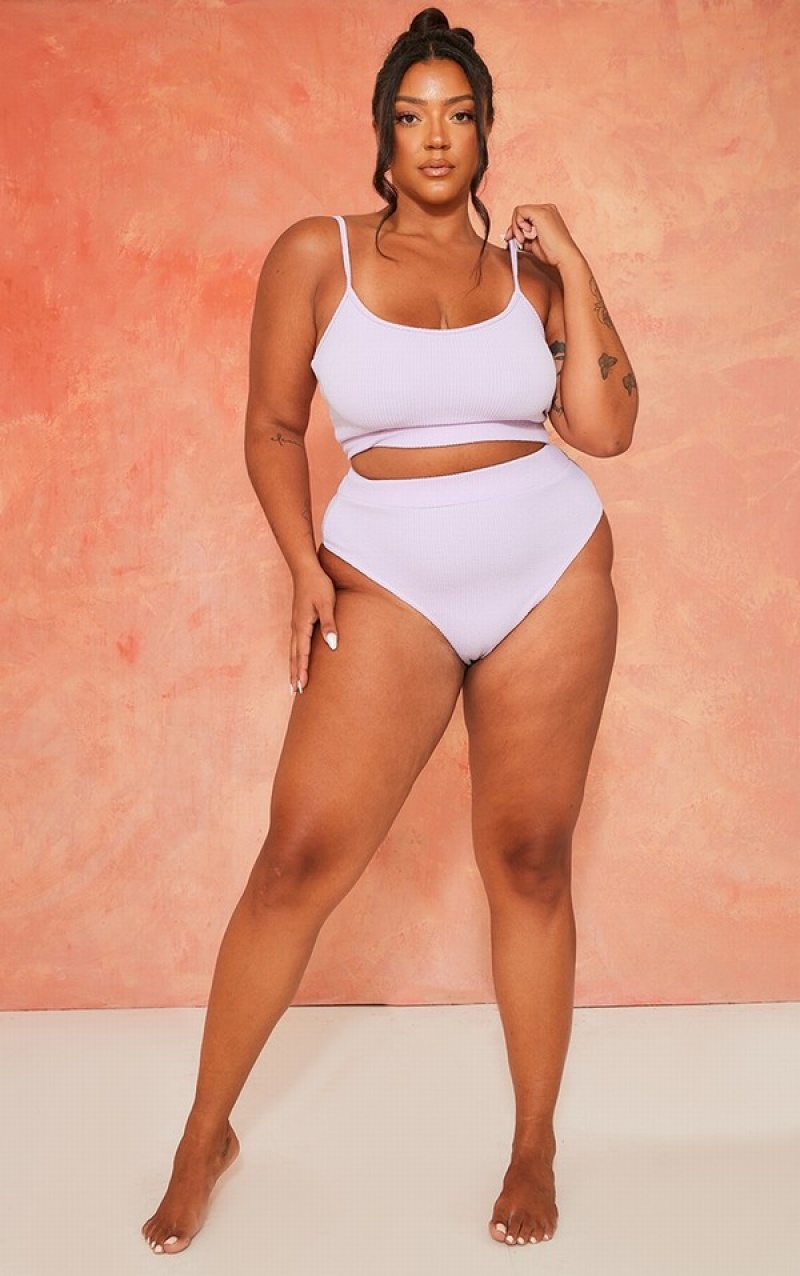Topuri De Bikini Pretty Little Thing Plus Lilac Crinkle Scoop Neck Violet | STAH98473
