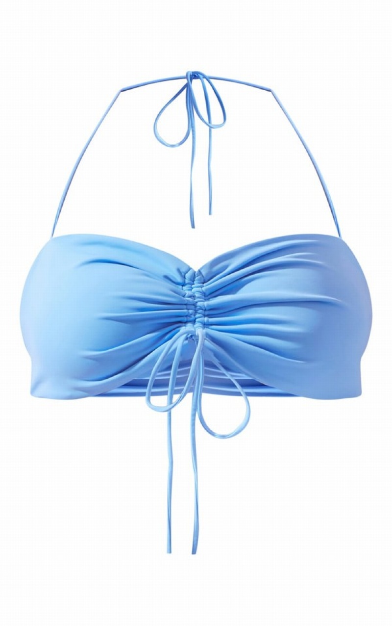 Topuri De Bikini Pretty Little Thing Plus Cornflower Ruched Front Halterneck Albastri | UZTP82936