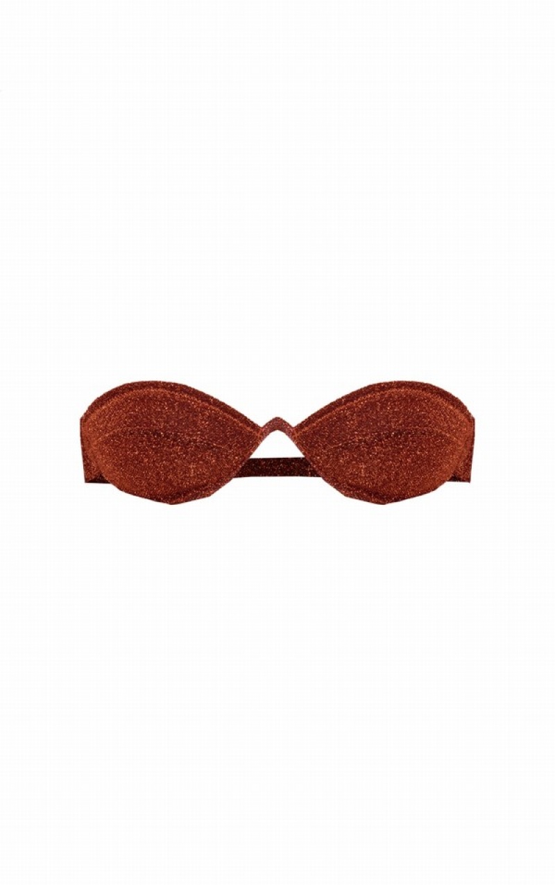 Topuri De Bikini Pretty Little Thing Rust Glitter Cup Bandeau Rosii | HVAZ43286