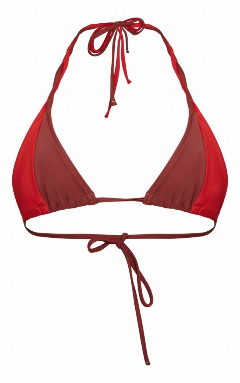 Topuri De Bikini Pretty Little Thing Rust Color Block Micro Triangle Rosii | CGTW95012