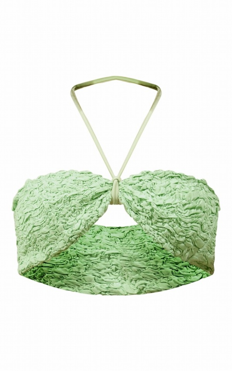 Topuri De Bikini Pretty Little Thing Sage TextuPadded Halterneck Masline Verzi Verzi | EAZH23806