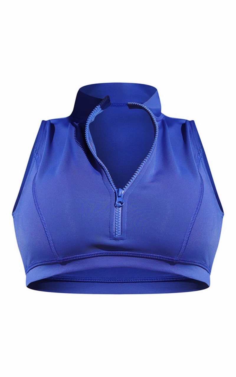 Topuri De Bikini Pretty Little Thing Scuba Contrast Stitch Zip Albastri | RWLE91476