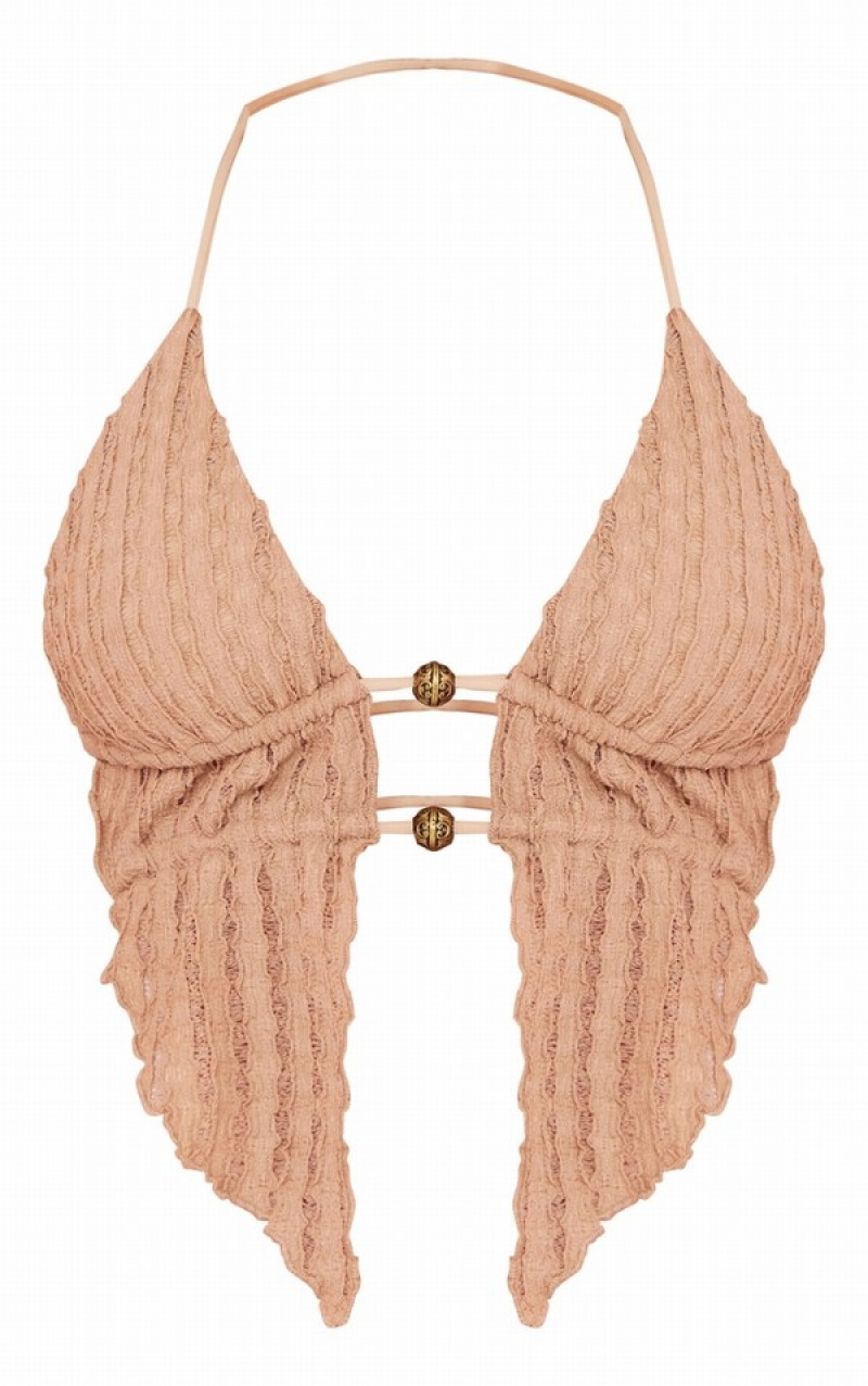 Topuri De Bikini Pretty Little Thing Stone TextuDraped Beaded Detail Gri | FZNJ63872