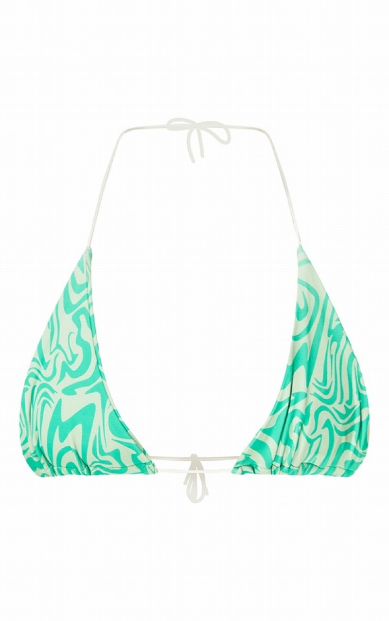 Topuri De Bikini Pretty Little Thing Swirl Print Triangle Verzi | MKZY75482