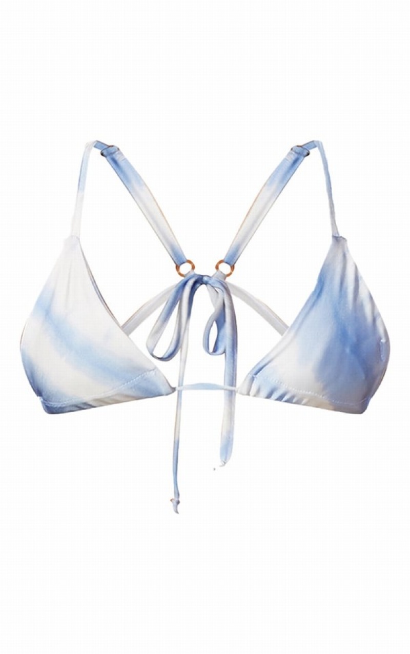 Topuri De Bikini Pretty Little Thing Tie Dye Triangle Albastri | SKVC54160