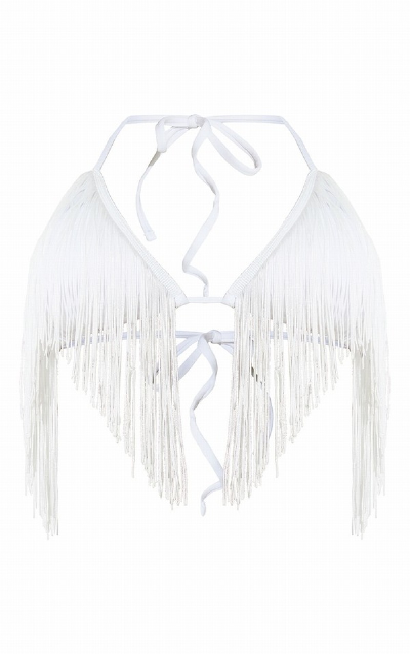 Topuri De Bikini Pretty Little Thing Triangle Extreme Tassel Albi | GSWE12798