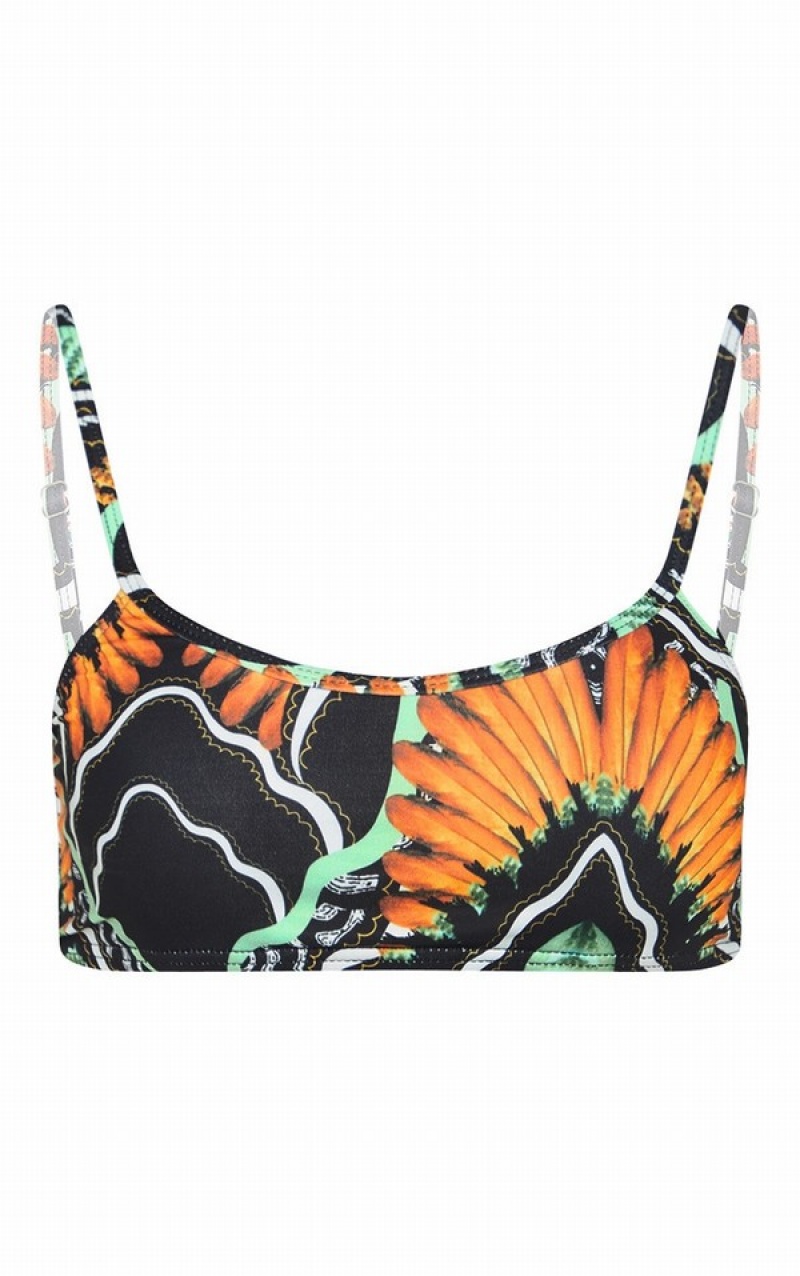 Topuri De Bikini Pretty Little Thing Tribal Print Scoop Neck Negrii | JXZL19475