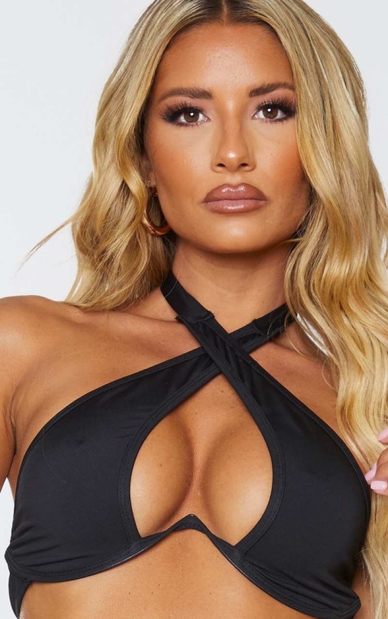 Topuri De Bikini Pretty Little Thing Underwire Cross Front Negrii | TNDP46852