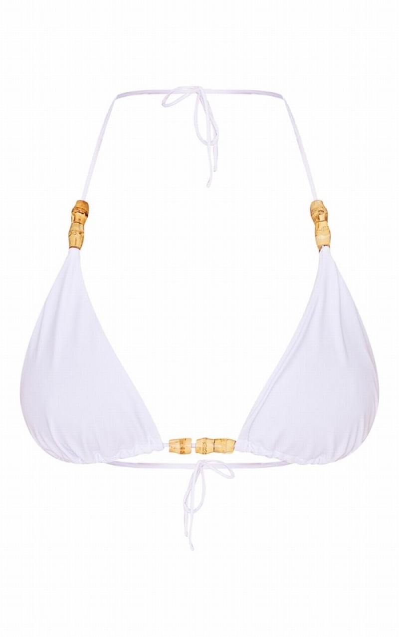 Topuri De Bikini Pretty Little Thing Wooden Bead Triangle Albi | XNCO20964