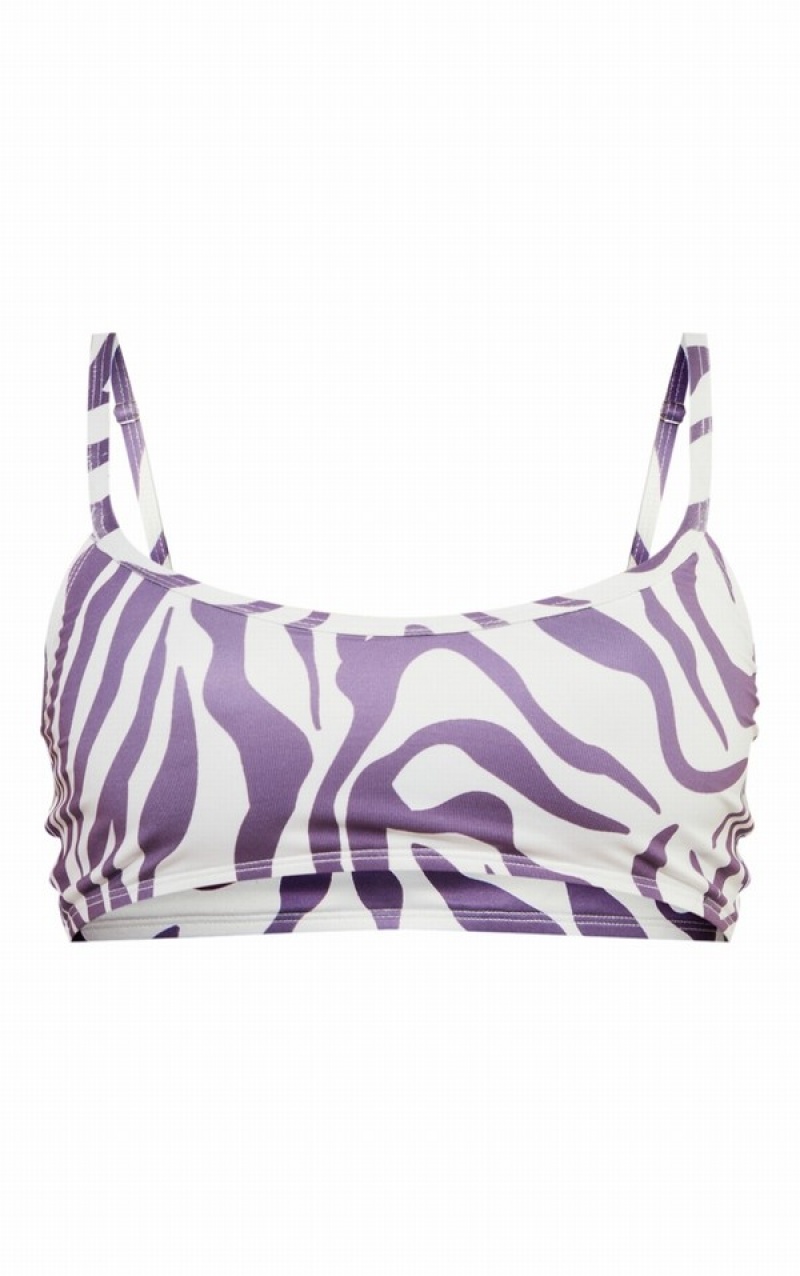 Topuri De Bikini Pretty Little Thing Zebra Swirl Print Scoop Neck Maro | BRNV32094