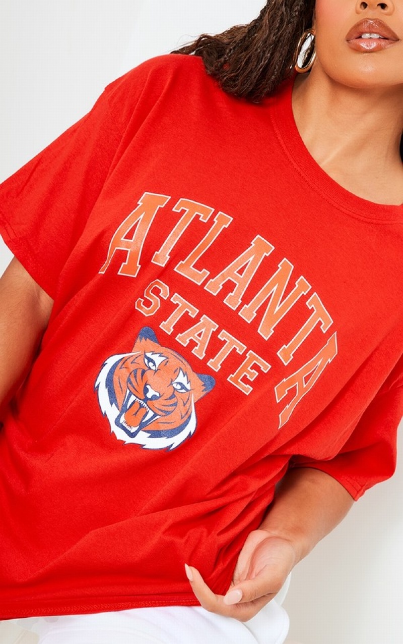 Tricouri Pretty Little Thing Atlanta State Print Oversized Rosii | TGDY62318