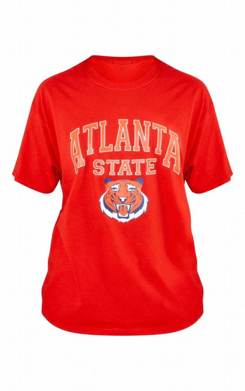 Tricouri Pretty Little Thing Atlanta State Print Oversized Rosii | TGDY62318